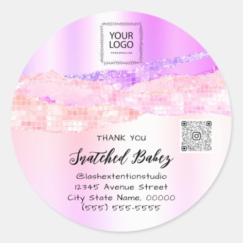 Thank You Cosmetic Logo QR Code Rose Pink Pastel Classic Round Sticker
