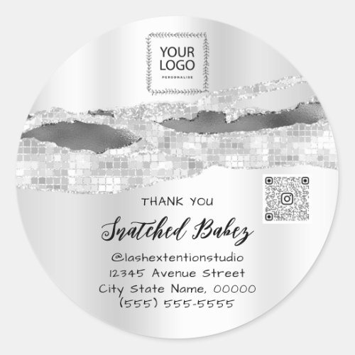 Thank You Cosmetic Logo QR Code Silver Gray Classic Round Sticker