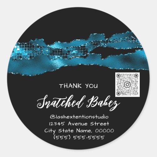 Thank You Cosmetic Logo QR Code Wedding Teal Black Classic Round Sticker