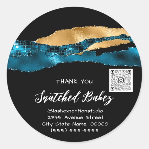 Thank You Cosmetic Logo QR Code Wedding Teal Gold Classic Round Sticker