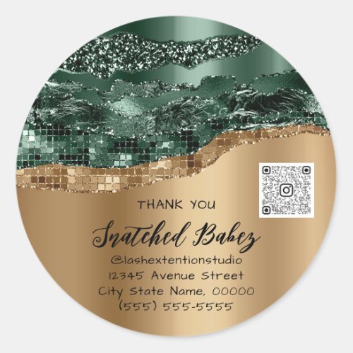 Thank You Cosmetic Logo QR Code Woodland Green  Classic Round Sticker