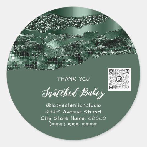 Thank You Cosmetic Logo QRCode Woodland Green Mint Classic Round Sticker