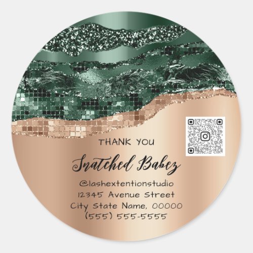 Thank You Cosmetic Logo QRCode Woodland Green Rose Classic Round Sticker