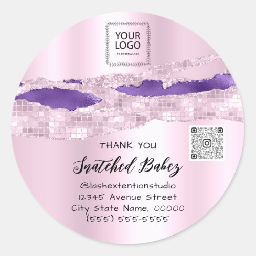 Thank You Cosmetic LogoQRCode Pink Purple Packagig Classic Round Sticker