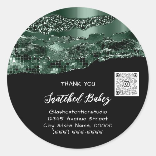 Thank You Cosmetic LogoQRCode Woodland Green Black Classic Round Sticker