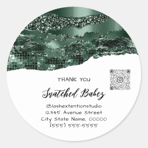 Thank You Cosmetic LogoQRCode Woodland Green White Classic Round Sticker