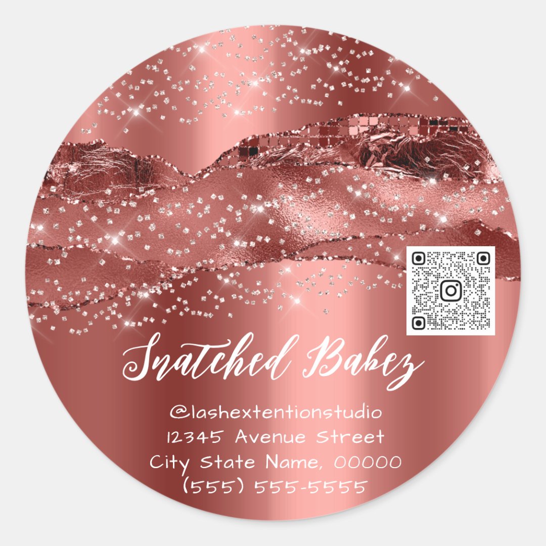Thank You Cosmetics Logo QR Code Glitter Burgundy Classic Round Sticker