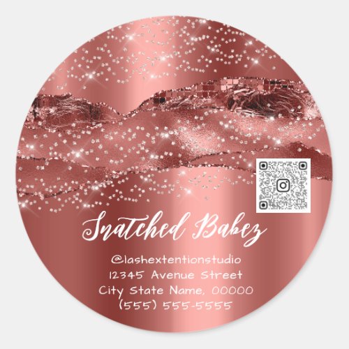 Thank You Cosmetics Logo QR Code Glitter Burgundy  Classic Round Sticker