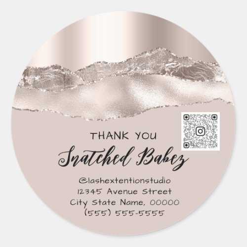 Thank You Cosmetics Logo QR Code Rose Blush Classic Round Sticker