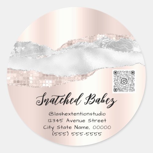 Thank You Cosmetics Logo QR Code Rose Gray Classic Round Sticker