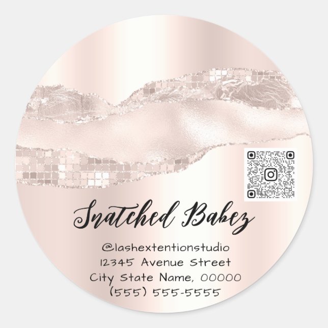 Thank You Cosmetics Logo QR Code Rose Pink Classic Round Sticker (Front)