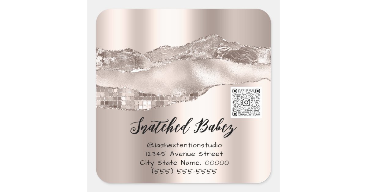 Thank You Cosmetics Logo QR Code Rose Powder Square Sticker Zazzle