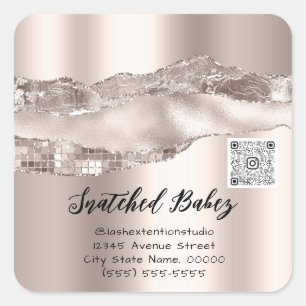 Thank You Cosmetics Logo QR Code Rose Powder Square Sticker