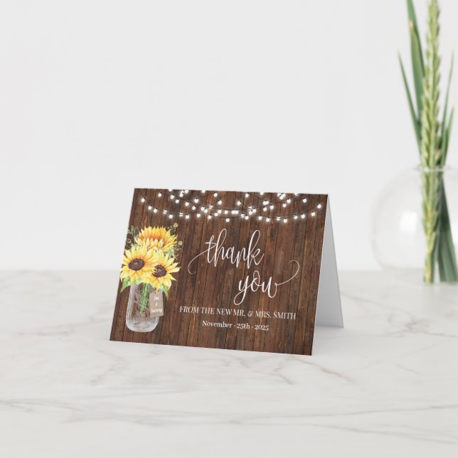 Thank You Country Sunflowers Bridal Wedding Card (Front)
