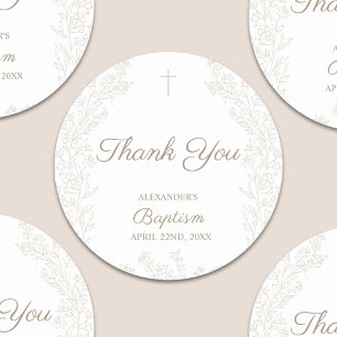 Thank You Cross Flowers Christian Baptism Classic Round Sticker