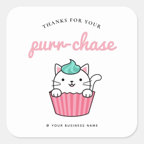 thank you cupcake pastry cake shop funny cat pun square sticker