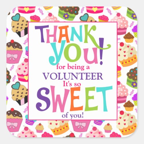 Thank You Cupcake Volunteer Square Sticker