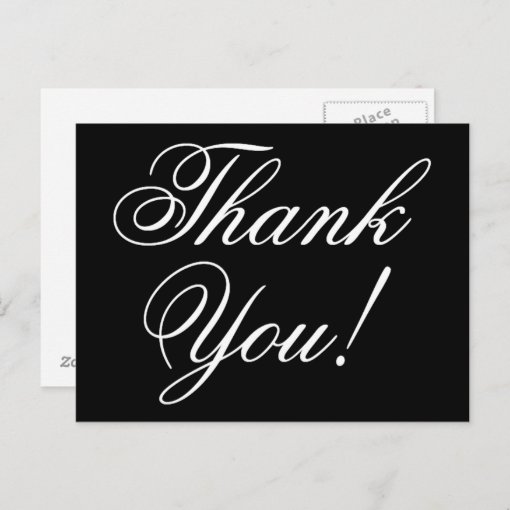 Thank You Cursive Black and White Postcard | Zazzle