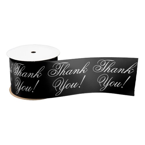 Thank You Cursive Black and White Satin Ribbon