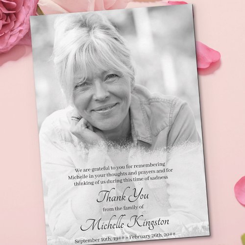 Thank You Custom Black  White Photo Funeral Card