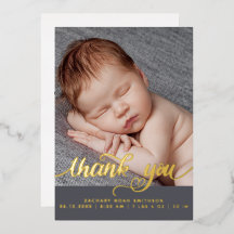 Thank You Custom Boy Birth Announcement Foil Card