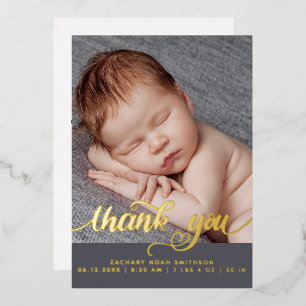 Thank You Custom Boy Birth Announcement Foil Card