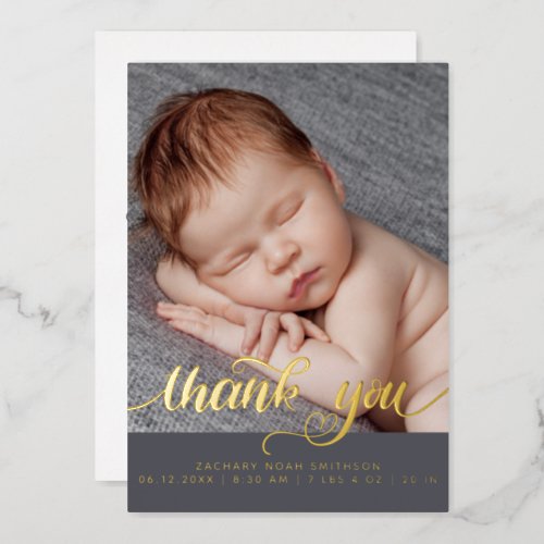  Thank You Custom Boy Birth Announcement Foil Card