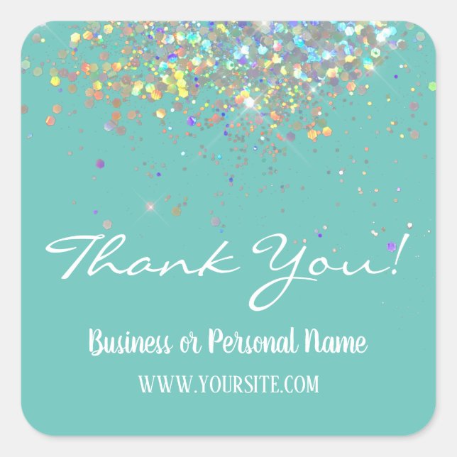 Thank You Custom Business Rainbow Glitter Square S Square Sticker (Front)
