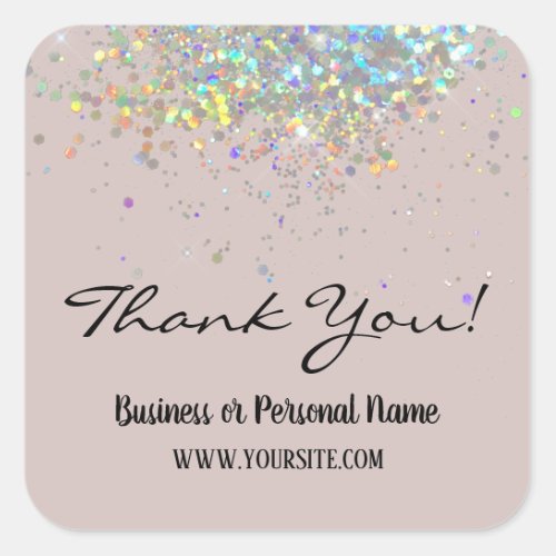 Thank You Custom Business Rainbow Glitter Square S Square Sticker