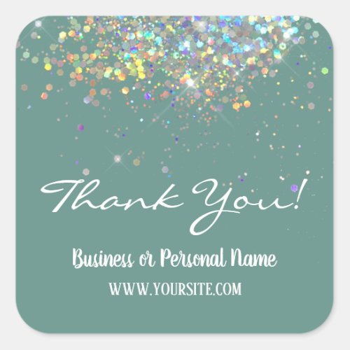 Thank You Custom Business Rainbow Glitter Square S Square Sticker