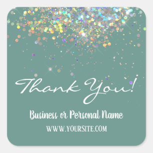 Thank You Custom Business Rainbow Glitter Square S Square Sticker