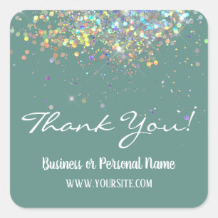 Thank You Custom Business Rainbow Glitter Square S Sticker