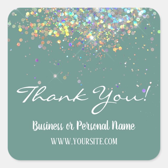 Thank You Custom Business Rainbow Glitter Square S Sticker (Front)