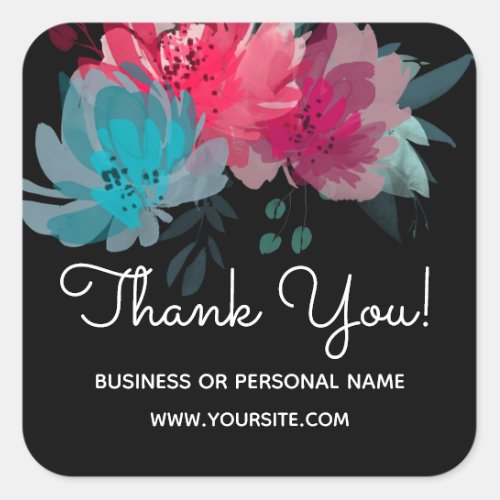 Thank You Custom Business Watercolor Floral Square Sticker
