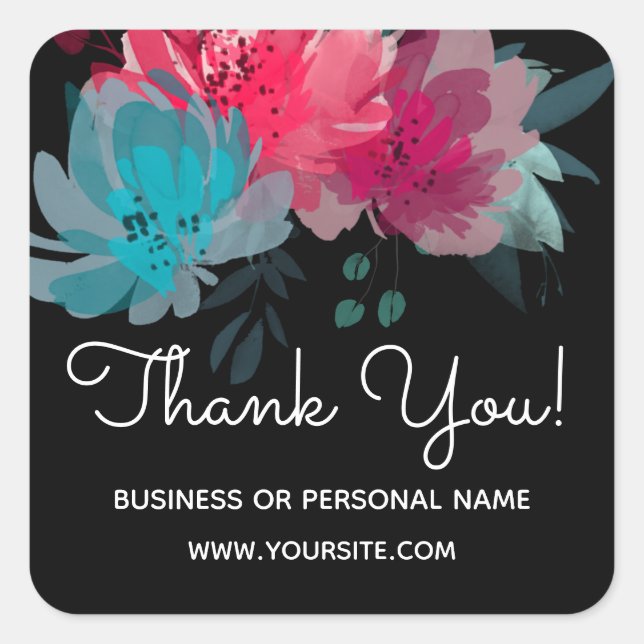 Thank You Custom Business Watercolor Floral Square Sticker (Front)