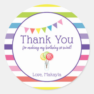 Thank You Custom Candy Birthday Party Favor Tag