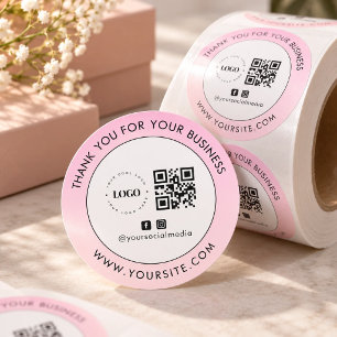 Thank You Custom Company Logo QR Code Social Media Classic Round Sticker