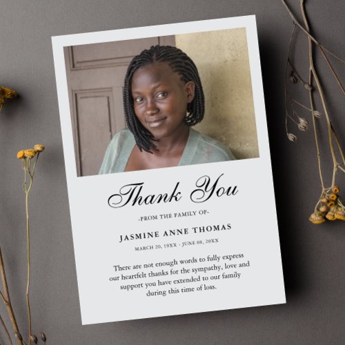 Thank You Custom Funeral Photo Sympathy Gray Card