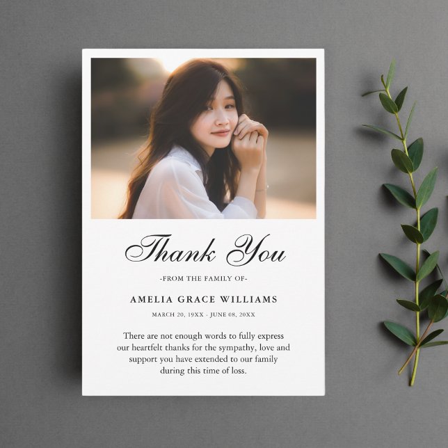 Thank You Custom Funeral Photo Sympathy Grief Loss Card (Sympathy Thank You Card)