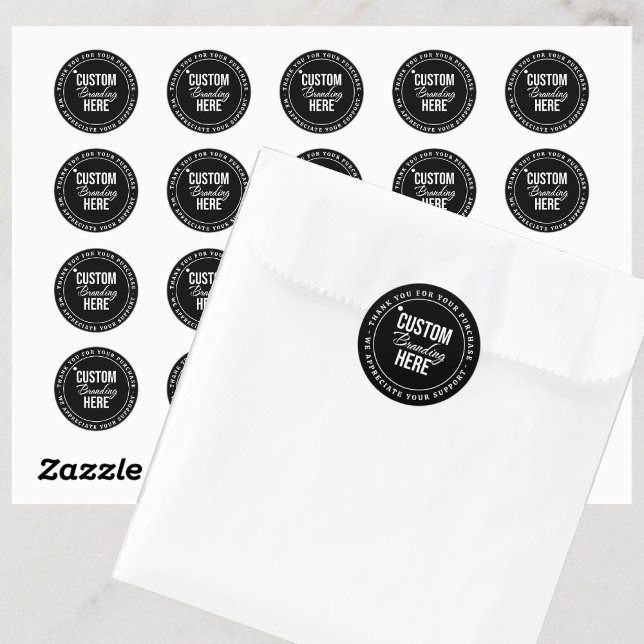 Thank You Custom Logo Black Small Business Classic Round Sticker (logo thank you sticker)