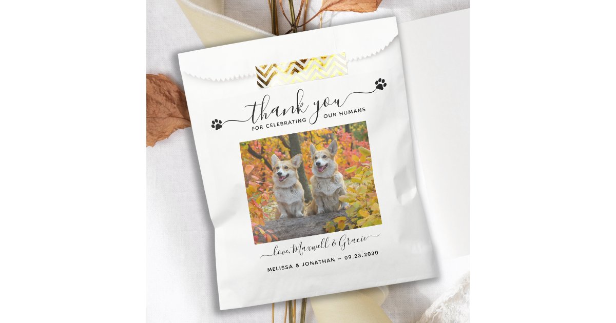 Thank You Custom Pet Photo Dog Treat Wedding Favor Bag | Zazzle