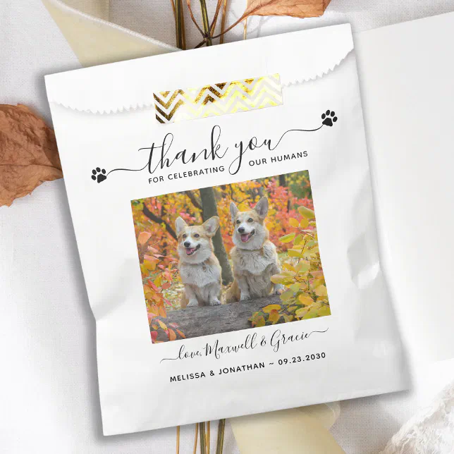 Thank You Custom Pet Photo Dog Treat Wedding Favor Bag | Zazzle