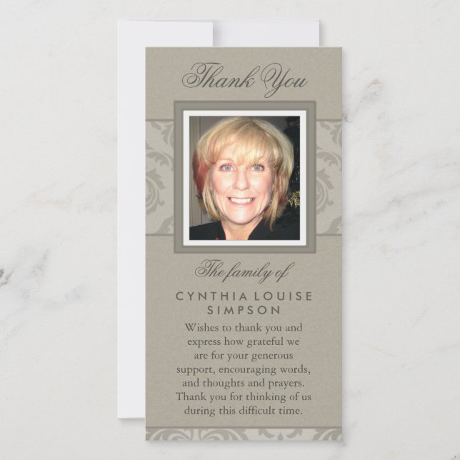 Thank You Custom Photo Elegant Beige Memorial Card (Front)