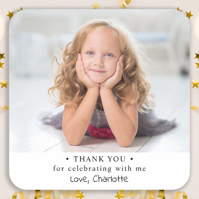 Thank You Custom Photo Simple Happy Birthday  Square Sticker (Creator Uploaded)