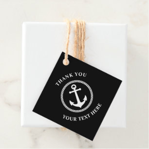 Thank You Custom Text Nautical Sea Anchor Black Favor Tags