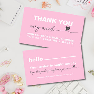 Thank you Customer appreciation note Pink heart Business Card