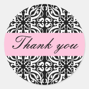Thank you - Customizable (Black & White Damask) Classic Round Sticker