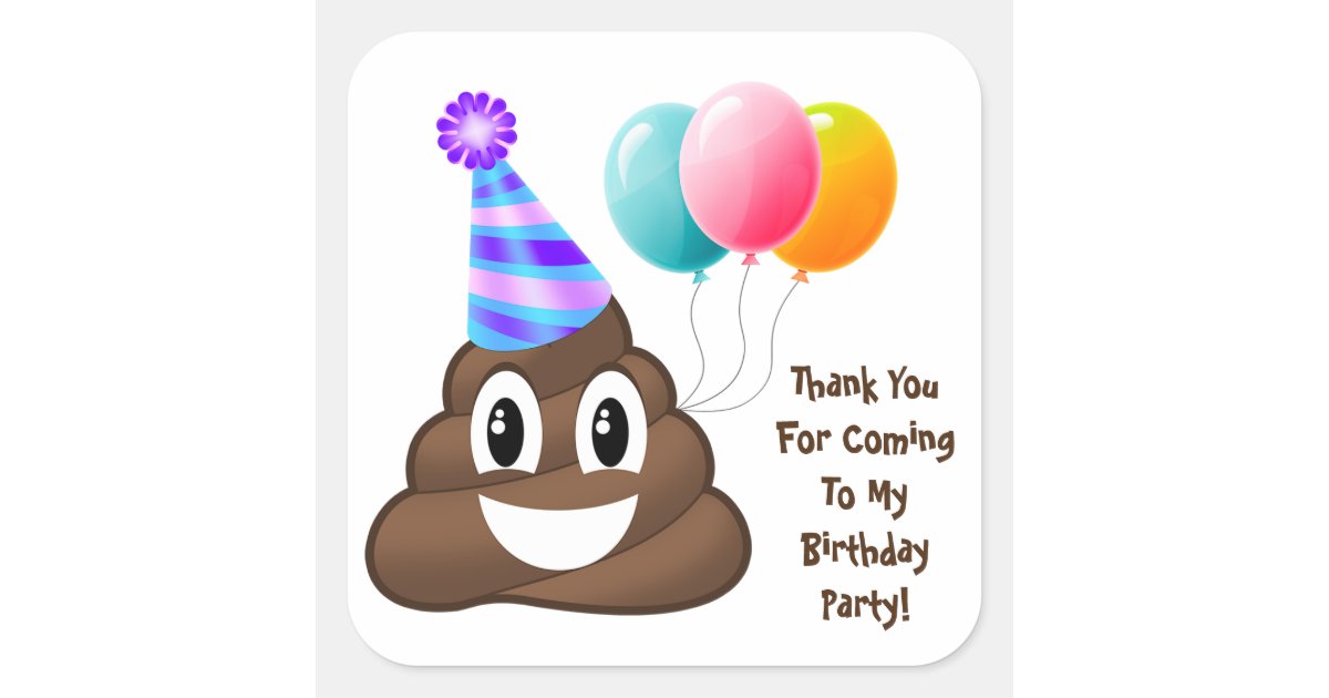 Thank You Customized Poop Emoji Birthday Stickers | Zazzle
