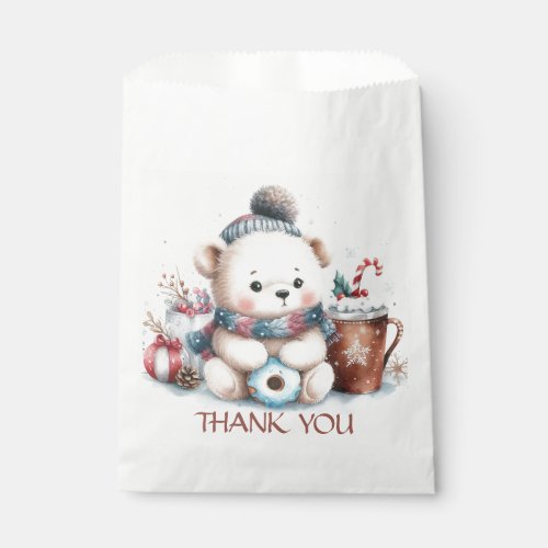 Thank you cute bear winter blue hat christmas  favor bag
