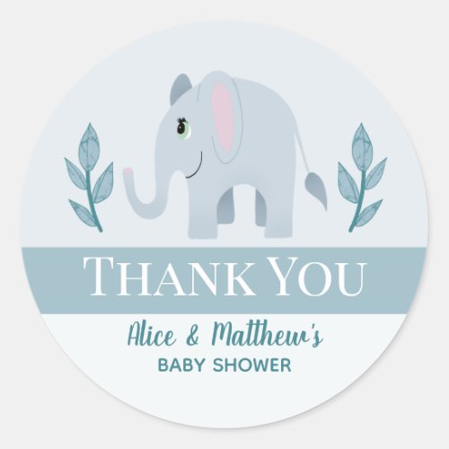 Thank You Cute Blue Elephant Baby Shower Favor Classic Round Sticker